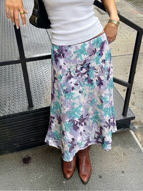 Y2K Silk Floral Maxi Skirt Size 12
